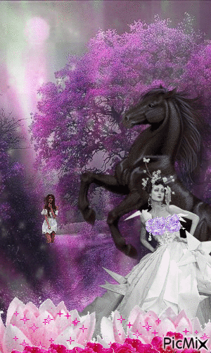 purple horse women - Бесплатни анимирани ГИФ