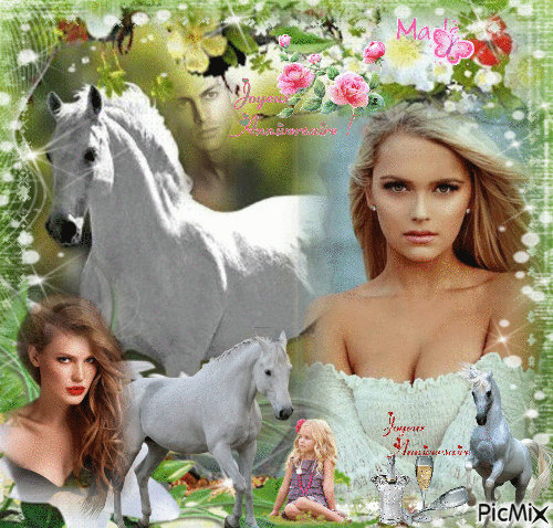 la belle et les chevaux blanc - Безплатен анимиран GIF