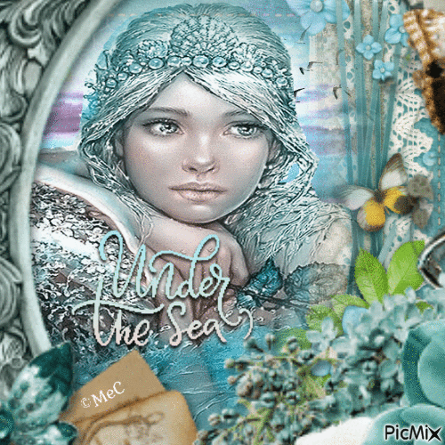 mermaid - under the sea text - Бесплатный анимированный гифка