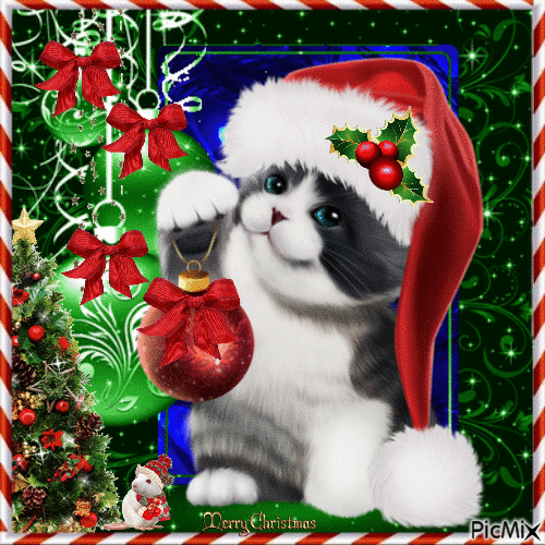 Happy Santa Cat - Nemokamas animacinis gif