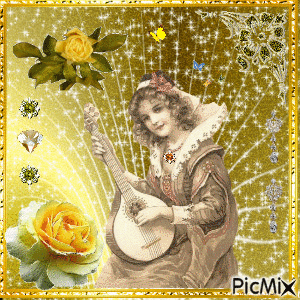 Vintage Lady With Lute - Free animated GIF