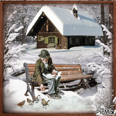 feeding animals in snow - Ingyenes animált GIF