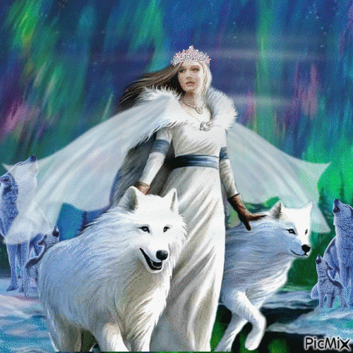Woman with wolves - Bezmaksas animēts GIF