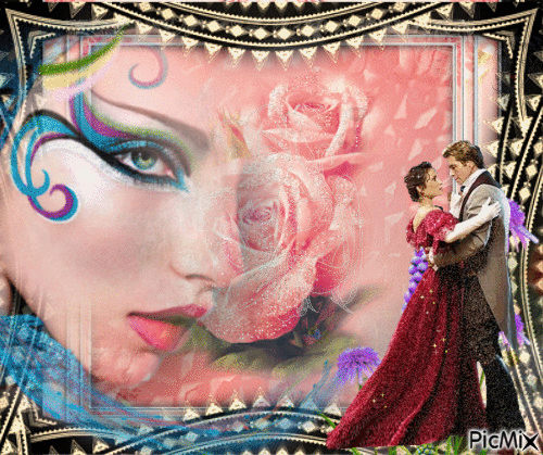 Portrait Woman Colors Deco Glitter Glamour Pink Flowers Dancing Couple - Darmowy animowany GIF