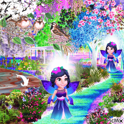 Happy time Fairy garden - Gratis animeret GIF