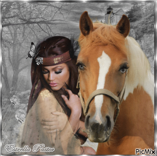 Woman and horse - Безплатен анимиран GIF
