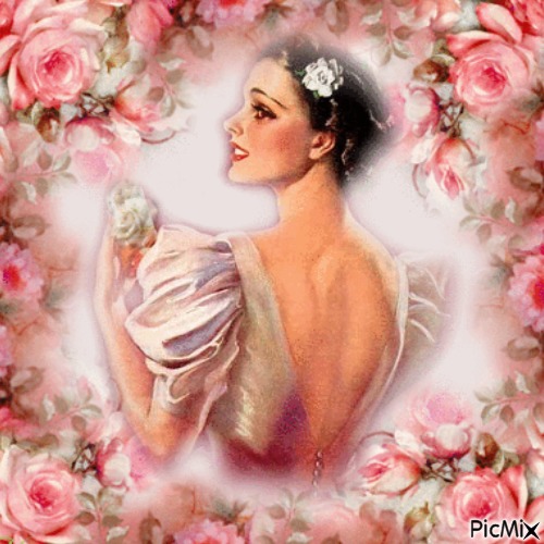 Femme avec des roses . - ücretsiz png