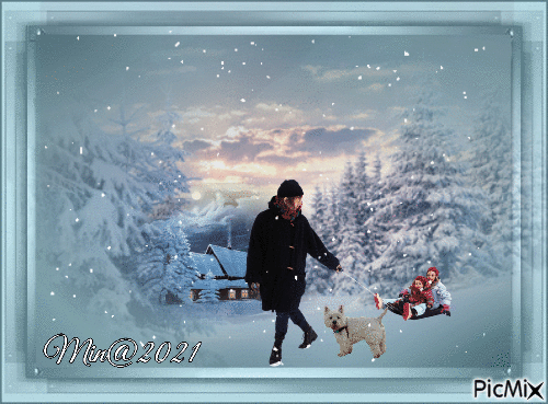 Min@  vinter landskap med mor och barn - Ingyenes animált GIF