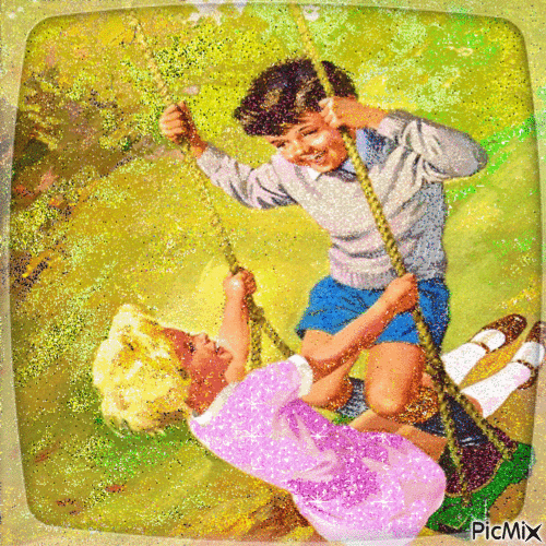 Vintage couple on a swing - Безплатен анимиран GIF