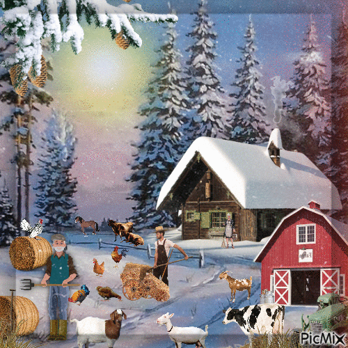Wintertag auf dem Bauernhof - GIF animé gratuit