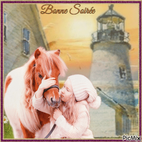 Concours : Petite fille et son poney près d'un phare - 無料のアニメーション GIF