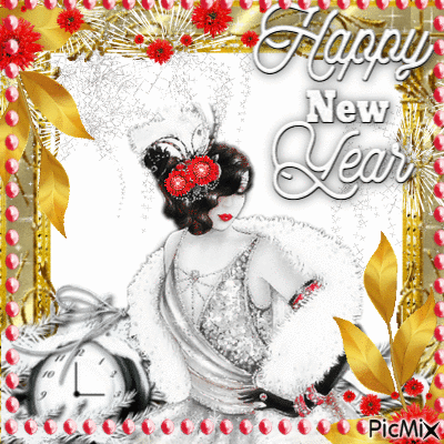 happy new year red white gold - Gratis animerad GIF