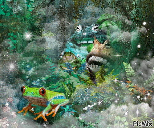 froggy frog lost in the woods - Gratis animerad GIF