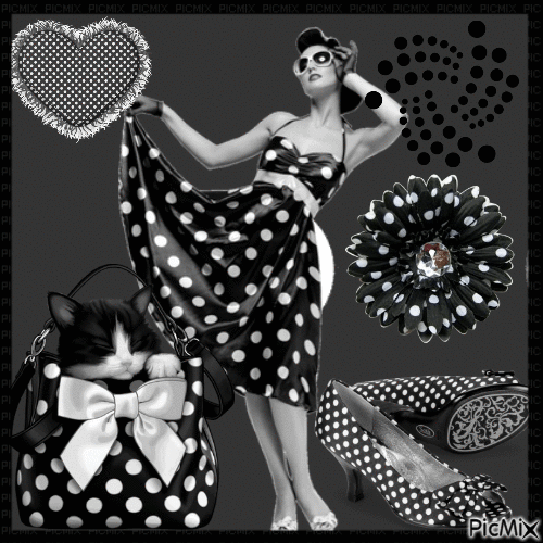 Black White Polka Dot Woman - Gratis geanimeerde GIF