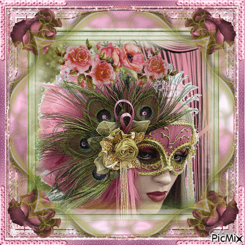 Belle Dame Masquée tons rose & pistache - Free animated GIF
