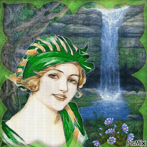 Femme vintage - Tons verts et bleus. - GIF animasi gratis