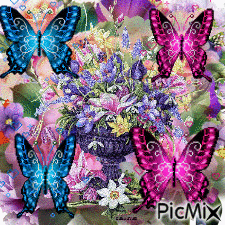 FLOWERS, SPARKLES, AND BUTTERFLIES - Free animated GIF