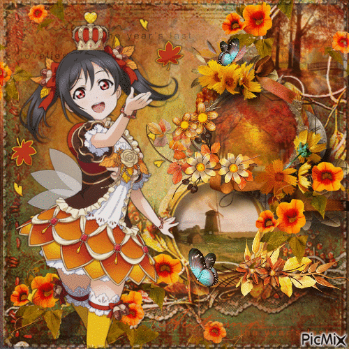 Autumn manga girl - Бесплатный анимированный гифка