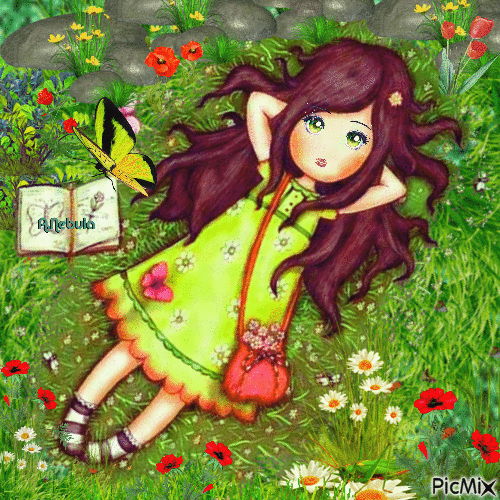 Girl lying on the grass - Free animated GIF - PicMix