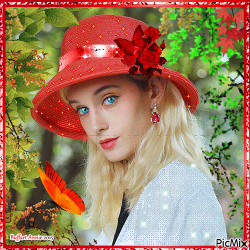 fille au chapeau rouge - GIF animado grátis
