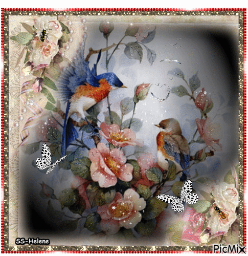 Birds and flowers. - Безплатен анимиран GIF