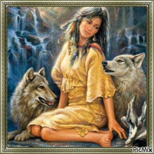 Femme avec ses loups. - png ฟรี