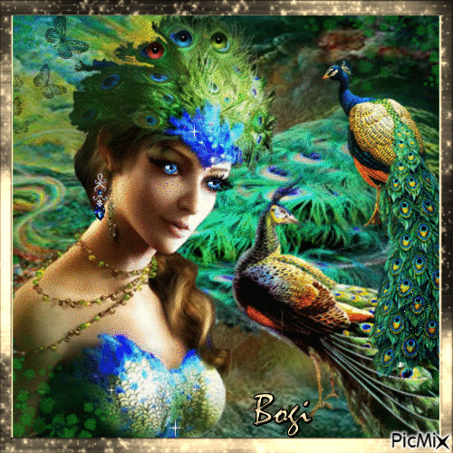 Woman and Peacocks.../Contest - Δωρεάν κινούμενο GIF