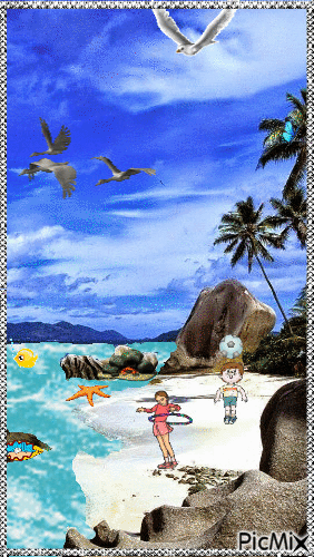 Brincando na praia - Zdarma animovaný GIF