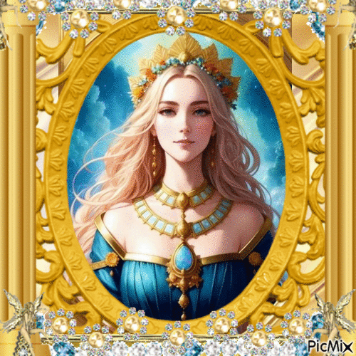 Woman in blue and gold - Gratis geanimeerde GIF