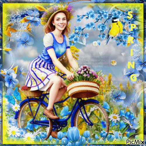 Girl, bike, spring - Безплатен анимиран GIF