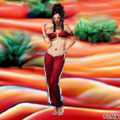 Red genie in red desert - Gratis animerad GIF