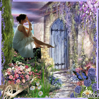 lady in garden - Free animated GIF