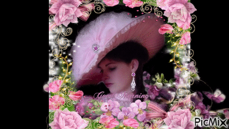 Lady in Pink Hat - GIF animado grátis