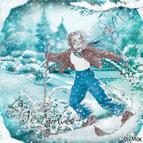 ski vintage turquoise - Бесплатни анимирани ГИФ