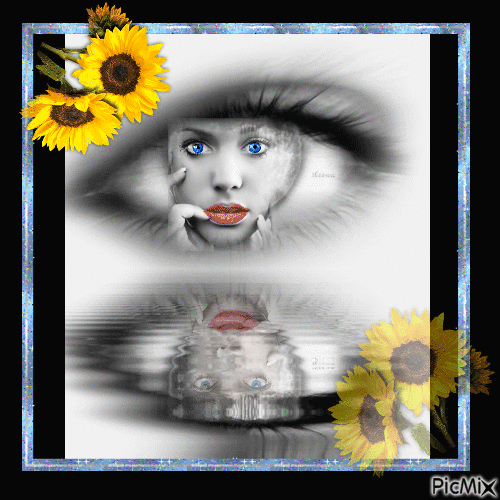 sunflowers and blue eyes - GIF animé gratuit