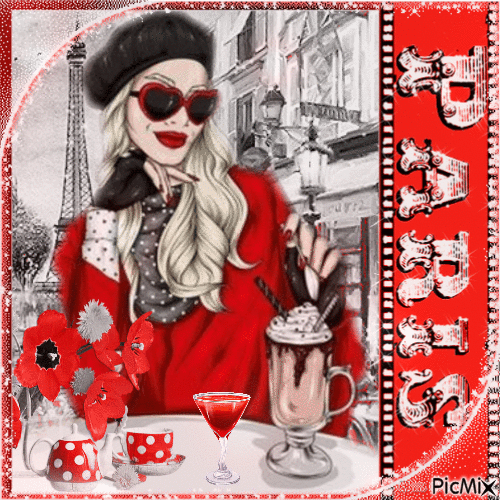 Paris in red, white, black - GIF animé gratuit