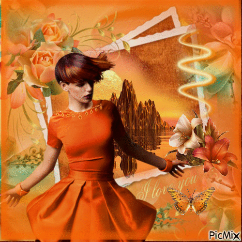 femme orange - Бесплатный анимированный гифка