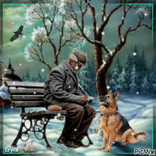 Le vieil homme et son chien ( complicité ) - Free animated GIF