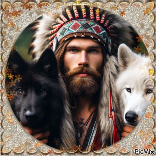 NATIVE AND WOLVES - PNG gratuit