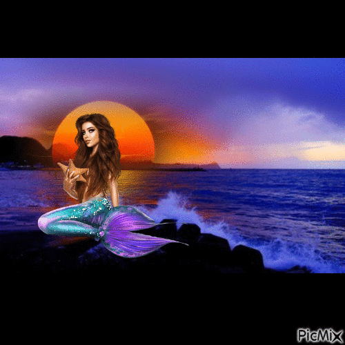 Mermaid and sunset - GIF animado gratis