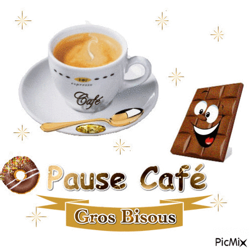 pause café gros bisous - Free animated GIF
