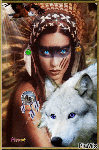 indienne et le loup - Free animated GIF