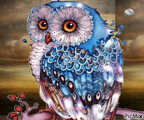 Sparkling Blue Owl - Бесплатный анимированный гифка