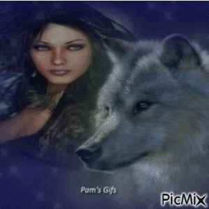 Lady in Black with Wolf - Animovaný GIF zadarmo