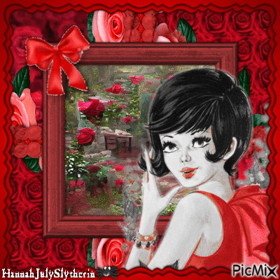♥Lady and Red Roses♥ - Animovaný GIF zadarmo