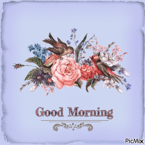 Good morning birds flowers - Бесплатный анимированный гифка