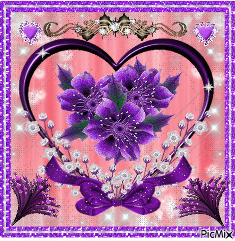 Lilac flowers in a heart. - GIF animado gratis