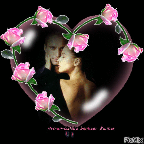 coeur couple et roses - Gratis geanimeerde GIF