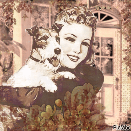 Vintage woman and her dog - Gratis geanimeerde GIF