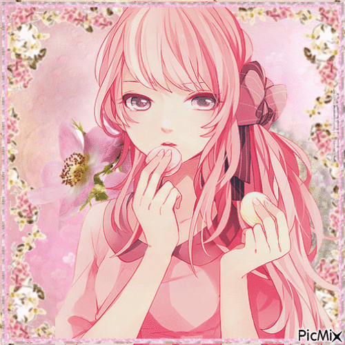 manga-fille en rose - Free animated GIF